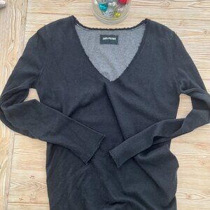 Zadig & Voltaire charcoal and black cashmere Deep V-Neck Sweater | Women’s Small